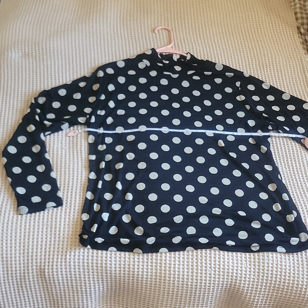 Mock-neck Polka Dot Sheer Long Sleeve Top Size XXL
